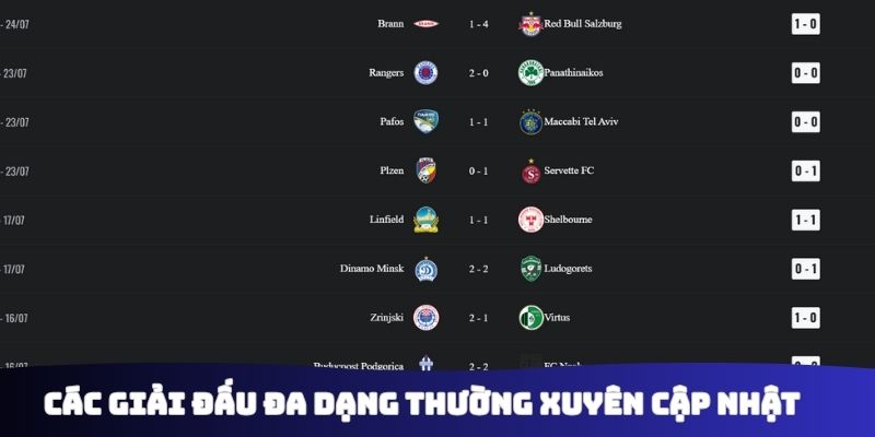 Các giải đấu đa dạng được Home Biaomtv thường xuyên cập nhật