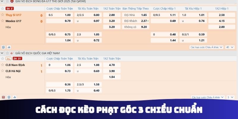 Cách đọc kèo phạt góc 3 chiều chuẩn